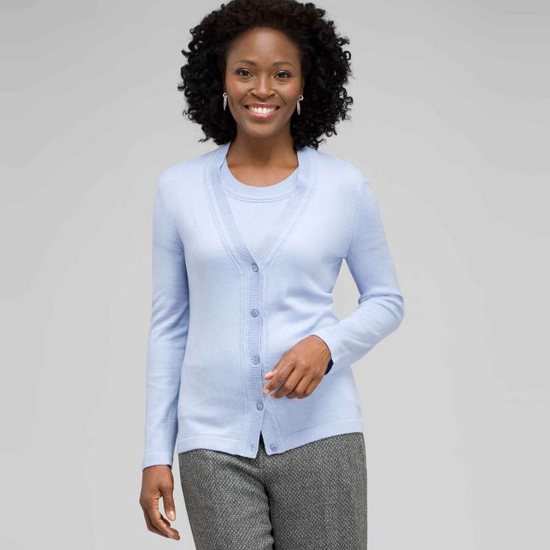 Rib Trim V-Neck Cardigan, Delft, large image number 0