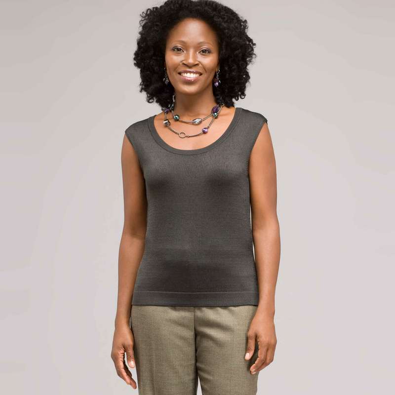 Sleeveless Scoop Neck Shell, Laurel, large image number 0