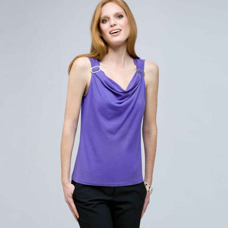 Drape Neck Tank with Buckles., Spring Violet, large image number 0