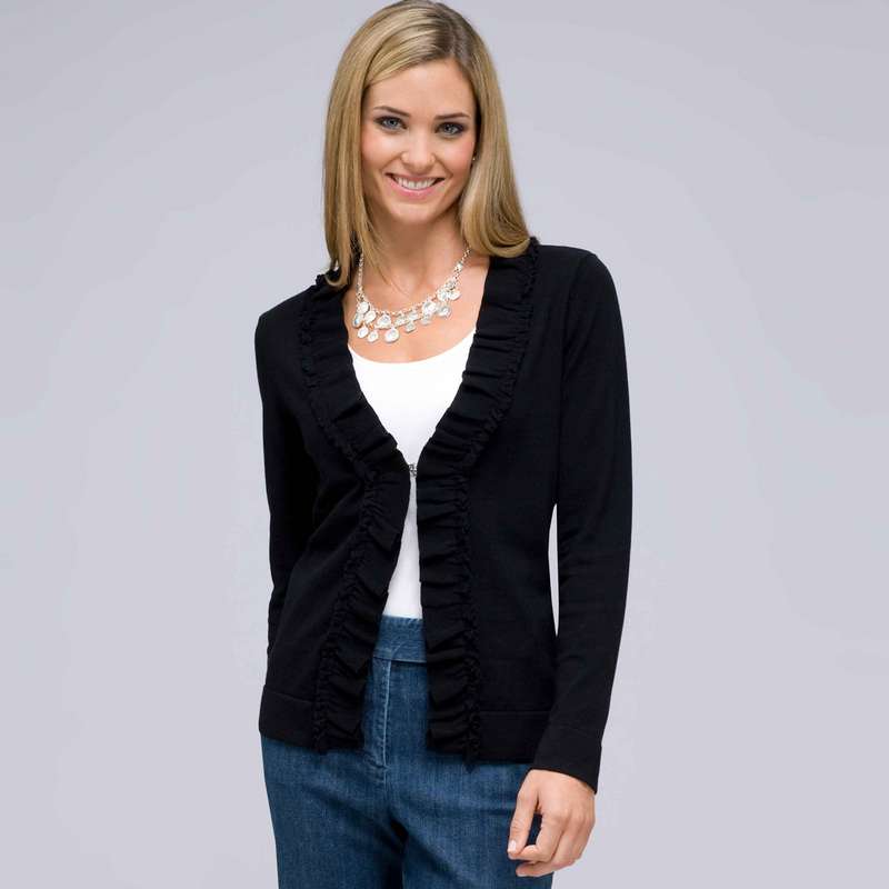 Long Sleeve Ruffle Front Cardigan, , large image number 0